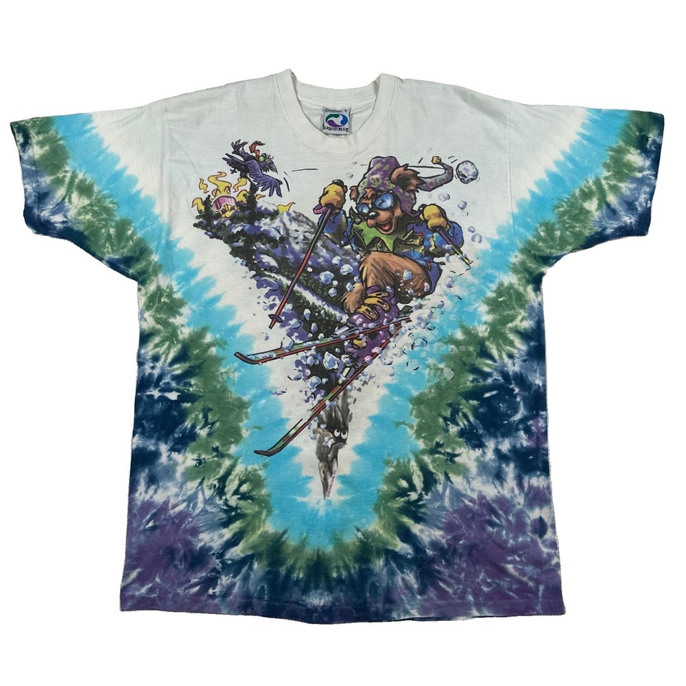 Vintage Grateful Dead Skiing Bear Tie Dye T-Shirt Adult Large Double Sided